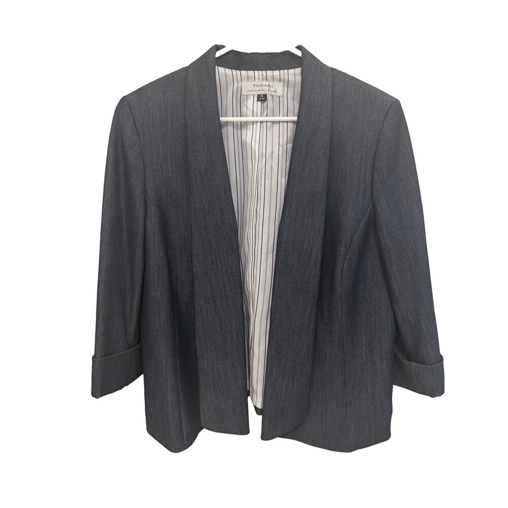 Tahari Arthur Levine Blazer Women's 16 Dark Blue Denim Career Workwear